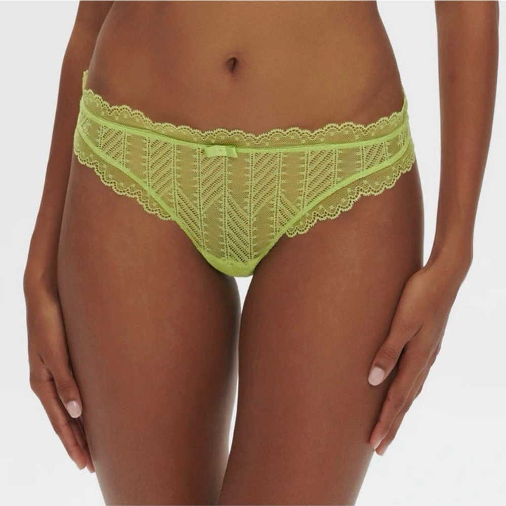 SIMONE PERELE PARIS | 3 / M | Canopée Lace Thong Bikini Lime Neon Chartreuse